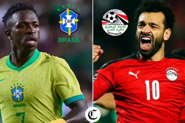 Which TV channels broadcast the Brazil vs Egypt match FOR FREE and at what time does the friendly ONLINE start?