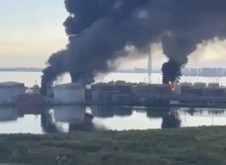 Screenshot of the video published on X by Ukrainian President Volodymyr Zelensky, showing the Ukrainian attack on the oil terminal of the Russian port of St. Petersburg. (EFE).