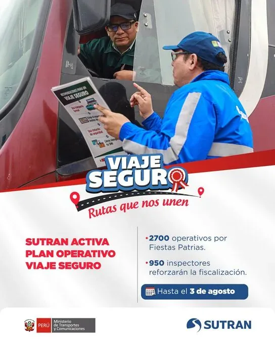 SUTRAN launches the Safe Travel plan to strengthen control and supervision in 23 regions of the country, due to increased vehicle traffic for the 2026 Fiestas Patrias celebrations. (Image: Facebook release - SUTRAN).