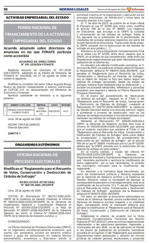 ONPE established guidelines to specify how ballot papers are destroyed after recount.