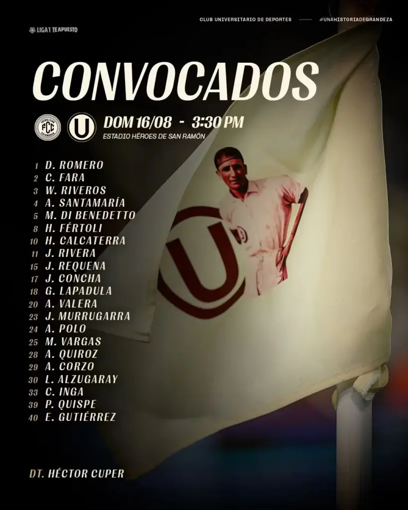 Universitario de Deportes call-ups for this match.