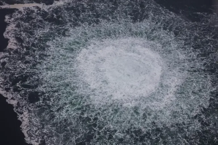Gas release from a leak in the Nord Stream 1 pipeline, in the Swedish economic zone of the Baltic Sea, on September 28, 2022. (Photo by Handout / SWEDISH COAST GUARD / AFP)