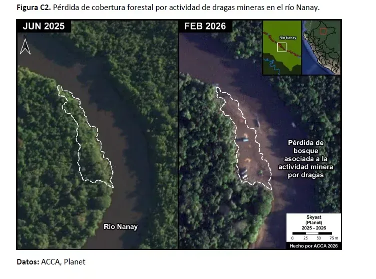 Alarm in Loreto: satellite images show the advance of mining dredges in the Amazon