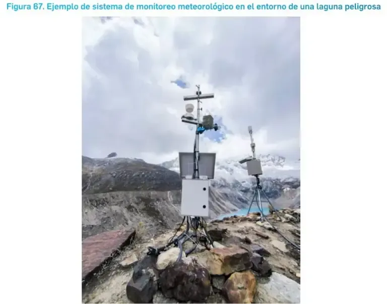 Figure 67. Example of a meteorological monitoring system in the environment of a dangerous lagoon. (Chart: National Assessment of Glacial Lagoons at Risk of Overflow 2024 / INAIGEM).