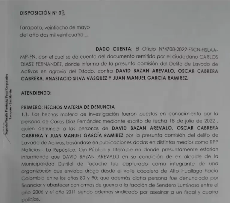 El candidato al Gobierno Regional de San Martín fue investigado por lavado de activos.