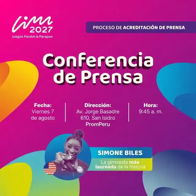 Simone Biles Conference: schedule, TV channel, and where to watch the event for the Lima 2027 Pan American Games countdown
