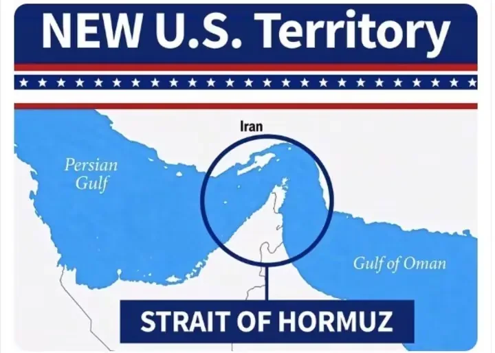 Trump posts a map presenting the Strait of Hormuz as new U.S. territory.