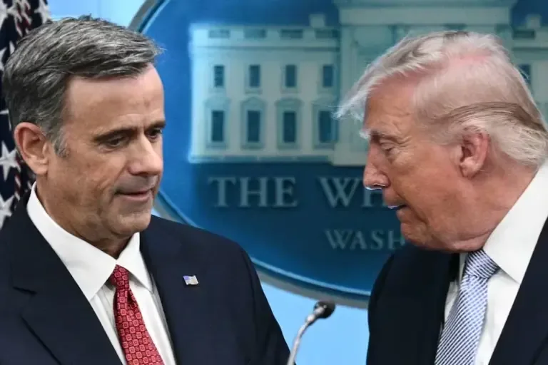 U.S. President Donald Trump yields the floor to CIA Director John Ratcliffe while they talk about the conflict in Iran in the James S. Brady Press Briefing Room at the White House on April 6, 2026, in Washington, D.C. Photo: Brendan SMIALOWSKI / AFP
