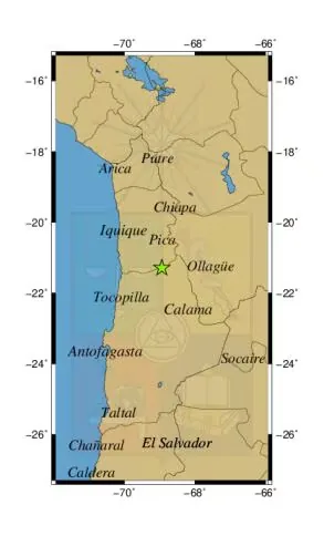 Geographical reference of the earthquake 59 km SW of Mina Collahuasi.