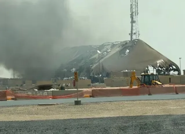 Damage after Iranian attack on Camp Buehring, Kuwait. (CBS News).