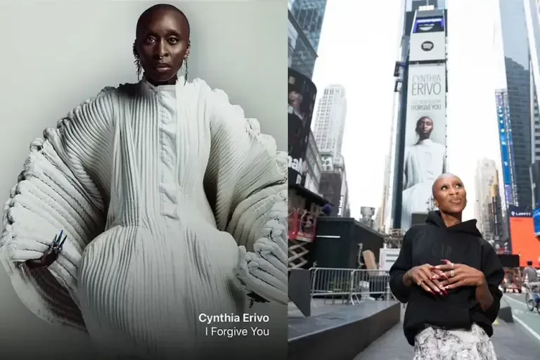Cynthia Erivo luce un vestido de algodón Supima diseñado por Bryan Barrientos, que escogió personalmente para la promoción de su álbum