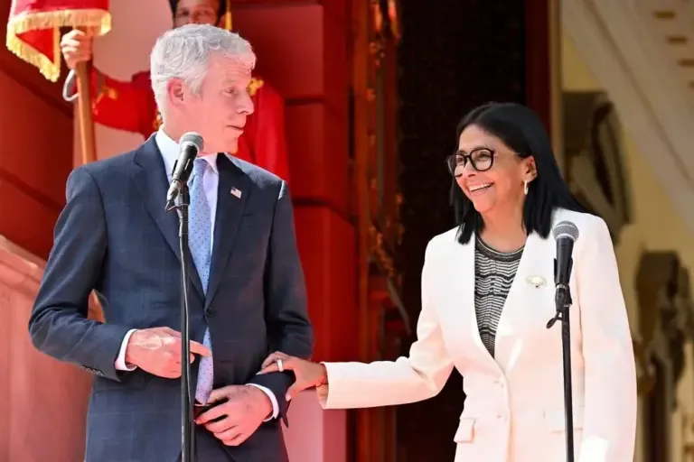 Interim President of Venezuela, Delcy Rodríguez, and U.S. Energy Secretary Chris Wright hold a press conference in Caracas on September 2, 2026. (Photo by Juan Barreto / AFP).