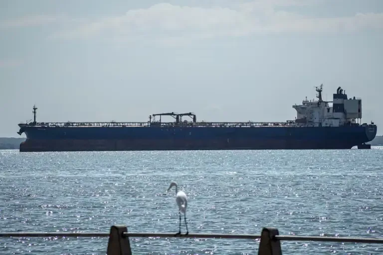 an oil tanker ship sailing in Maracaibo, Venezuela. (EFE/ Henry Chirinos).
