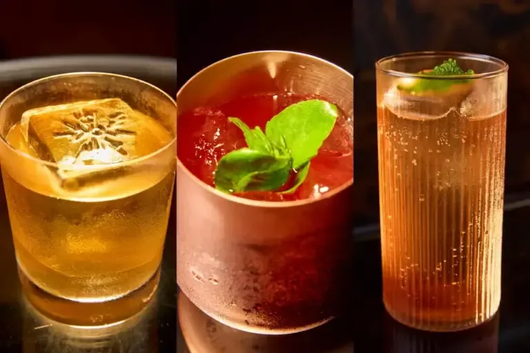 From left to right: Analog, a spicy, dry cocktail with toasted aromas. Frequency, a bitter and citrus cocktail. And Mixtape, a pisco ‘long drink’ with passion fruit and black currants.