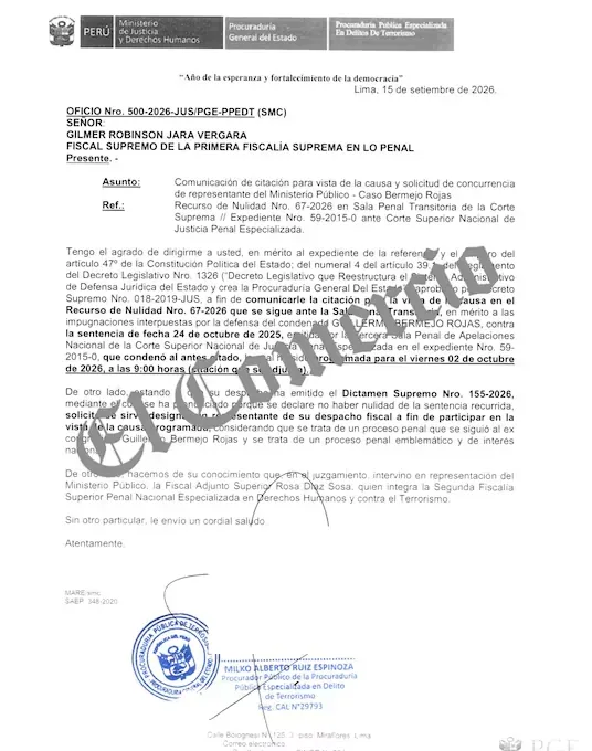 LA PROCURADURÍA ANTITERRORISMO SOLICITÓ A LA FISCALÍA QUE PARTICIPE EN LA AUDIENCIA DE  CASO GUILLERMO BERMEJO