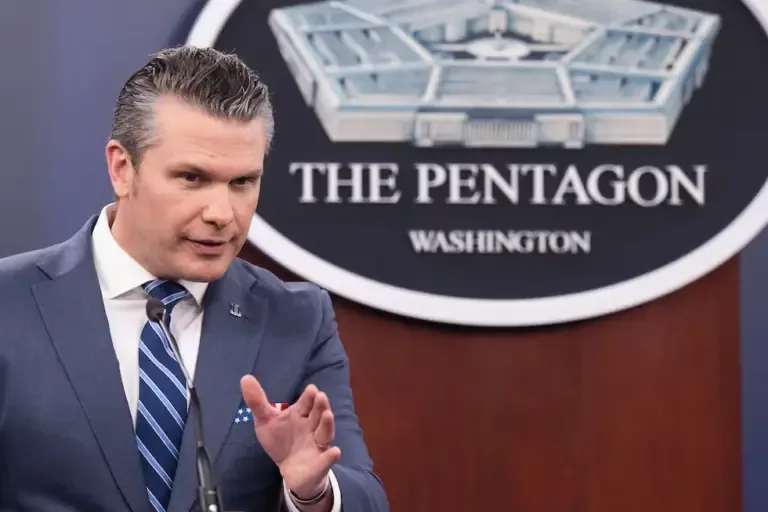 United States Secretary of War Pete Hegseth speaks during a press conference at the Pentagon, Washington D.C., April 16, 2026. (Photo by SAUL LOEB / AFP).