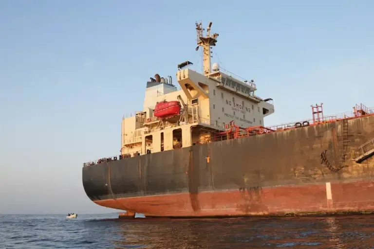 A merchant ship is anchored off the coast of Yemen in Bab el-Mandeb, in the strait connecting the Red Sea with the Gulf of Aden and the Indian Ocean, on September 12, 2026. (Photo by AFP).