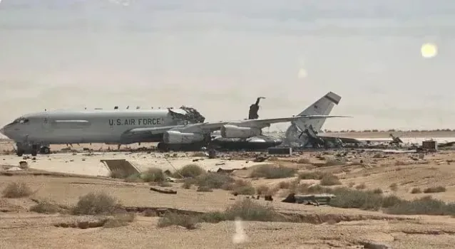 A U.S. aircraft at Prince Sultan Air Base in Saudi Arabia, destroyed by an Iranian attack. (CBS News).