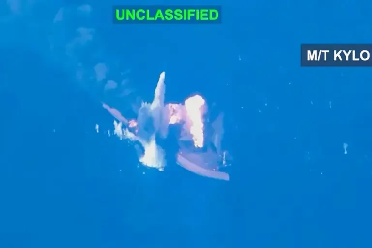 This video capture from September 5 shows attacks that destroyed three oil tankers linked to the Islamic Revolutionary Guard Corps of Iran. (CENTCOM / AFP).